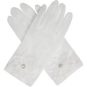 Women's Short Floral White Diamond Flower Gloves Tulle Tea Opera Party Elegant